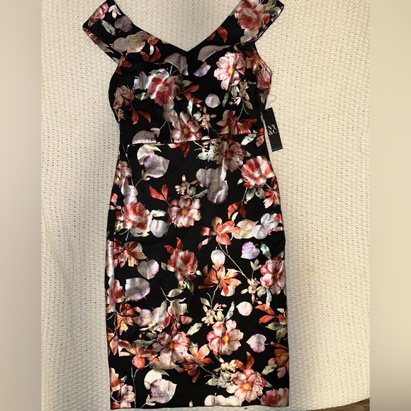 NY & Co Black Metallic Floral Print Off the Shoulder Bodycon Dress S NWT - Picture 11 of 11